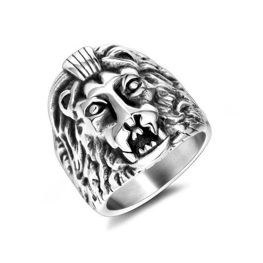 Men's Retro Titanium Steel Lion Head Ring - Cool Wholesale Jewelry for Everyday Wear