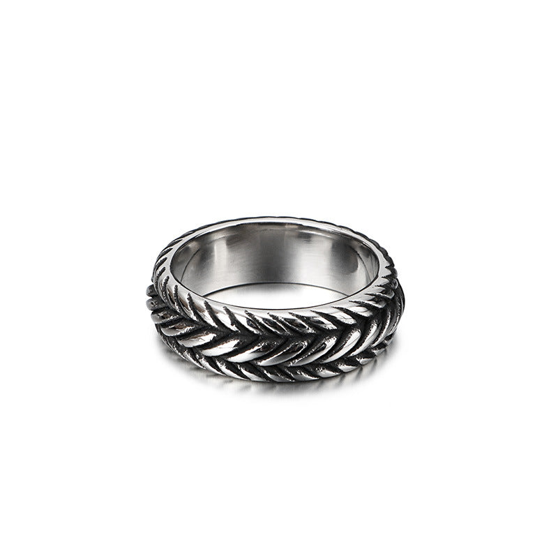 Custom Punk Twist Chain Titanium Steel Ring for Men - Wholesale European and American Stainless Steel Jewelry