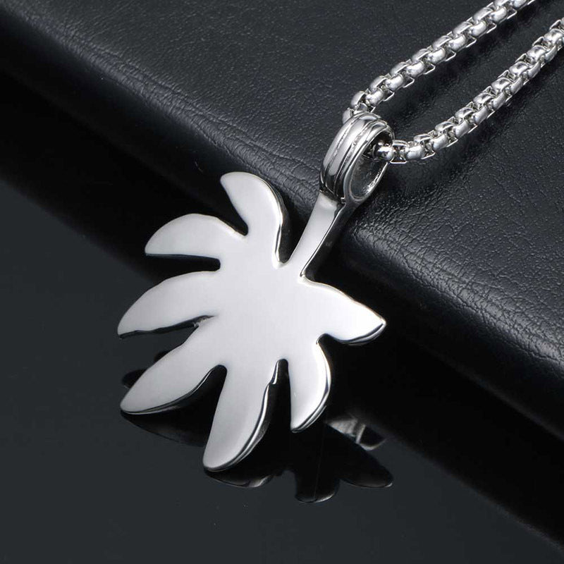 Customizable Titanium Steel Leaf Pendant Necklace - Trendy Hipster Jewelry for Men