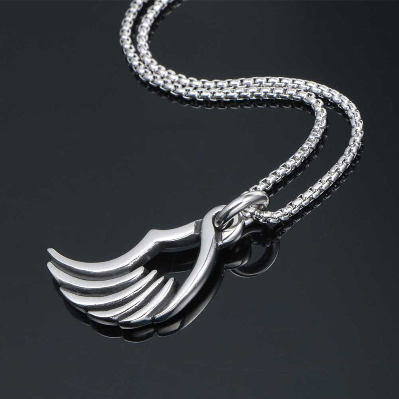 Vintage Punk Style Titanium Steel Angel Wings Pendant Necklace for Men