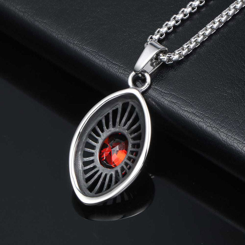 Titanium Steel Water Drop Red Zircon Pendant Necklace for Men - European and American Fashion Style