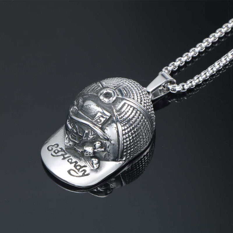 Hip Hop Skull Pendant Necklace for Men - European and American Style Baseball Cap Design