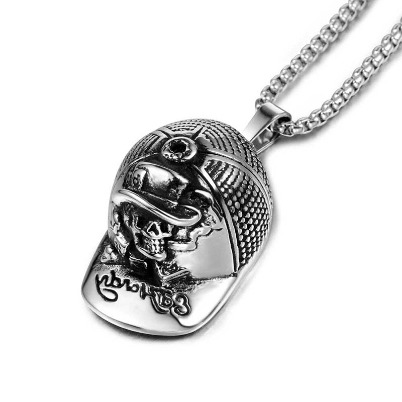 Hip Hop Skull Pendant Necklace for Men - European and American Style Baseball Cap Design