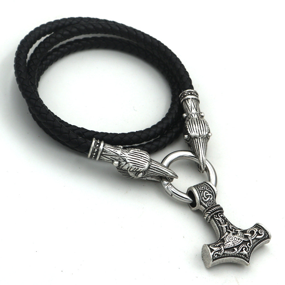 Viking Warrior Hammer Pendant Necklace for Men in Norse Mythology