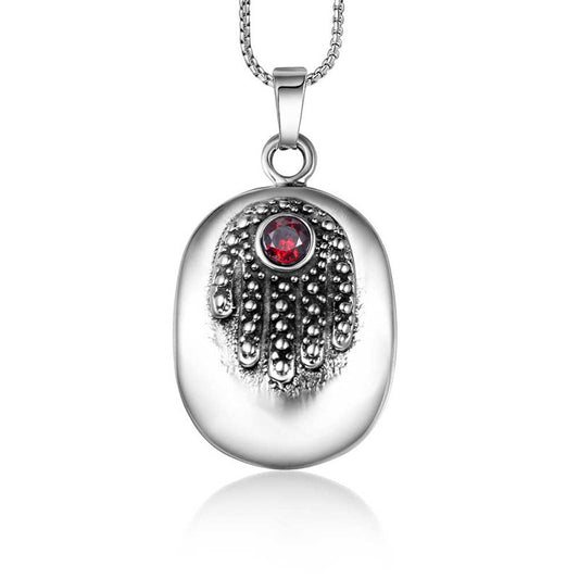 Retro Fatima Hand Pendant Necklace with Red Zircon for Couples in Titanium Steel - European and American Style Jewelry for Men