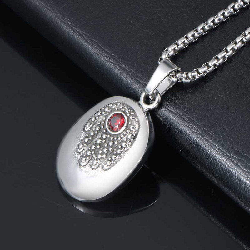 Retro Fatima Hand Pendant Necklace with Red Zircon for Couples in Titanium Steel - European and American Style Jewelry for Men