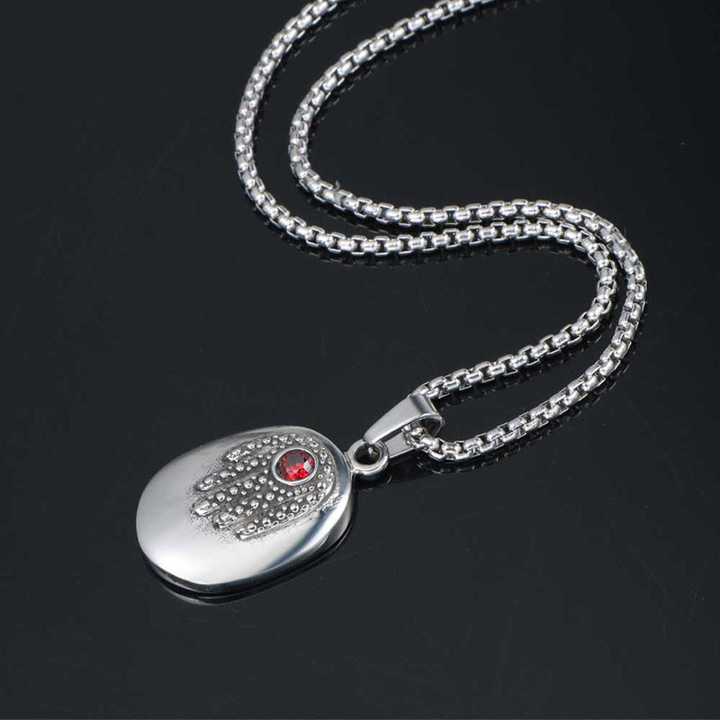 Retro Fatima Hand Pendant Necklace with Red Zircon for Couples in Titanium Steel - European and American Style Jewelry for Men