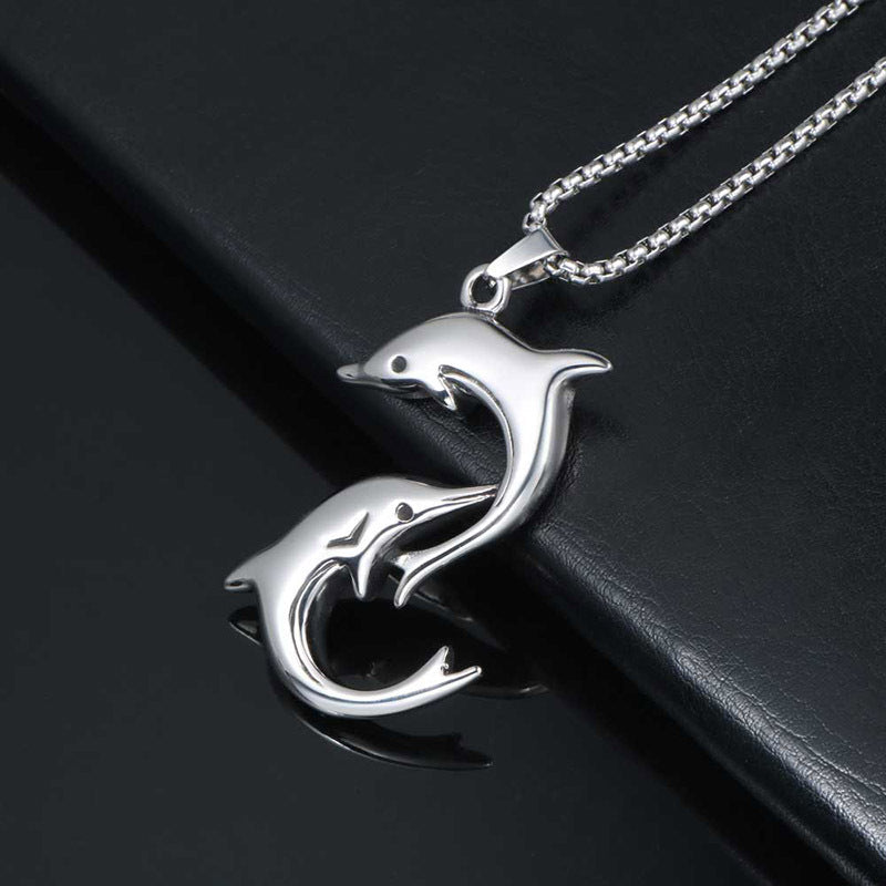 Playful Dolphin Pendant Necklace in Titanium Steel for Men and Women - Cute Animal Accessory