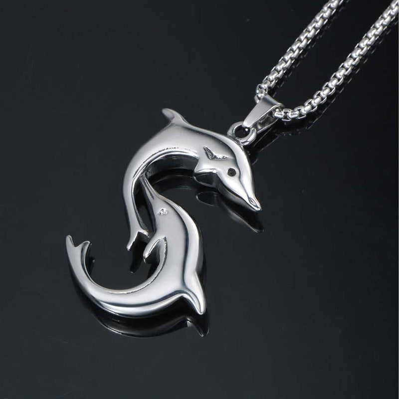 Playful Dolphin Pendant Necklace in Titanium Steel for Men and Women - Cute Animal Accessory