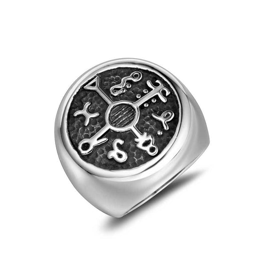 Korean-Inspired Fashion Titanium Steel Ring for Men - Retro Nightclub Rock Symbol Design, Sizes 7-12