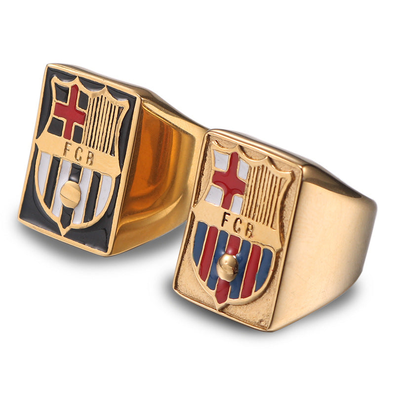 FCB Titanium Steel Ring for Men - Barcelona Football Club Logo Jewelry