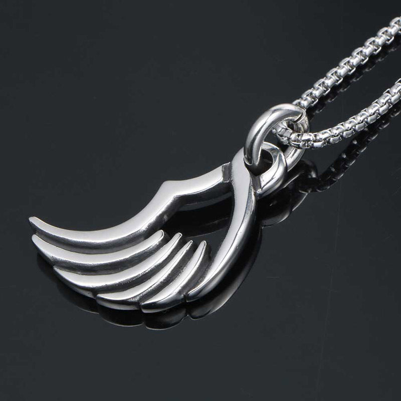 Vintage Punk Style Titanium Steel Angel Wings Pendant Necklace for Men