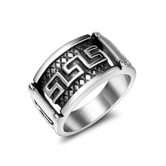 Trendy Retro Men's Titanium Steel Ring with Cool Great Wall Design - Personalized Casting Jewelry for Men