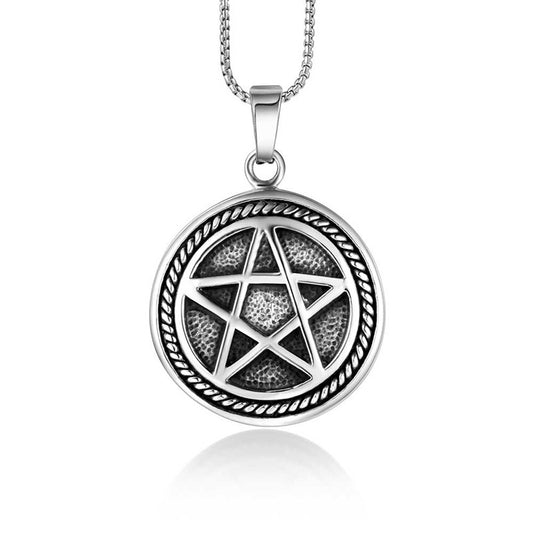 Titanium Steel Vintage Disc Pentagram Pendant Necklace for Men - Hip Hop Rock Style Accessories