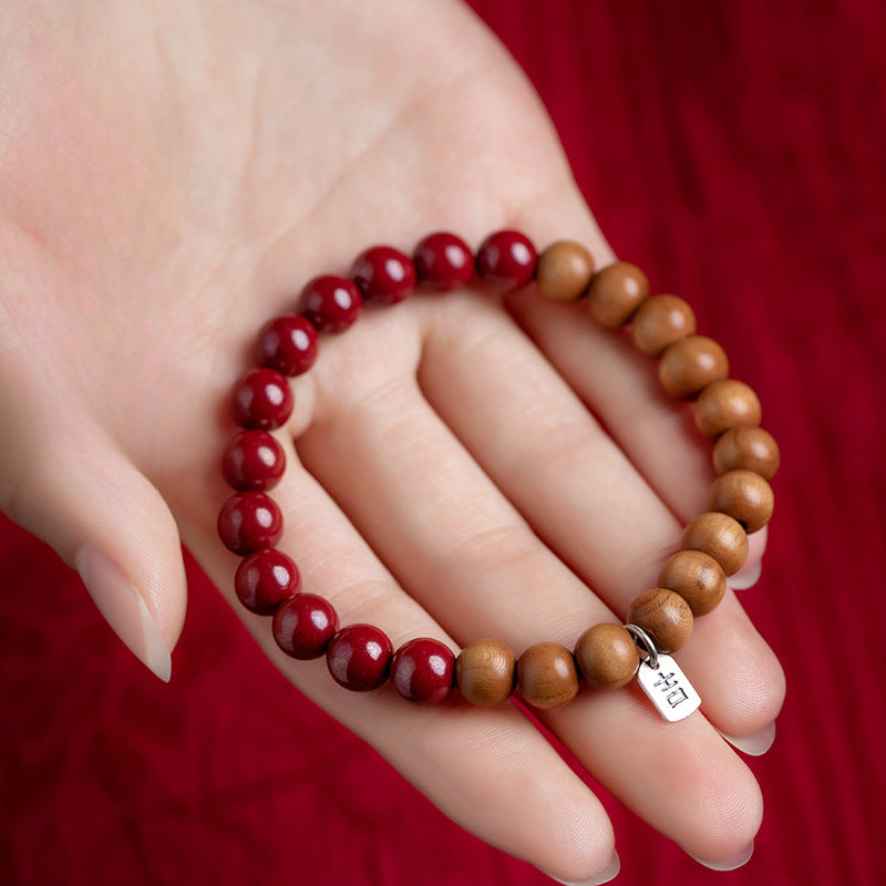 China-Chic Fortune's Favor Peach Wood Bracelet for Men and Women