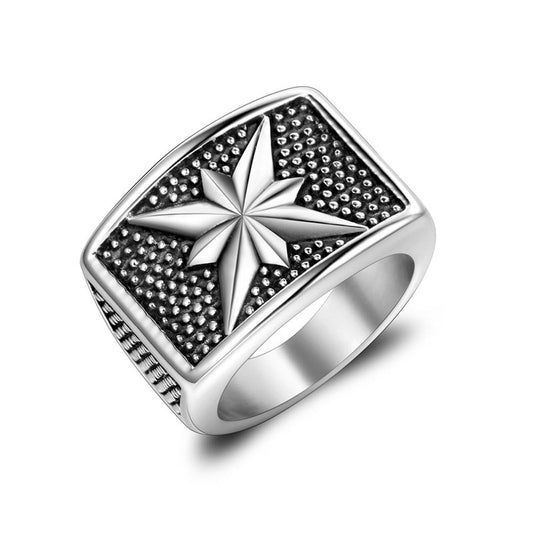 Titanium Steel Octagram Star Punk Men's Ring - European and American Vintage Style Accessories