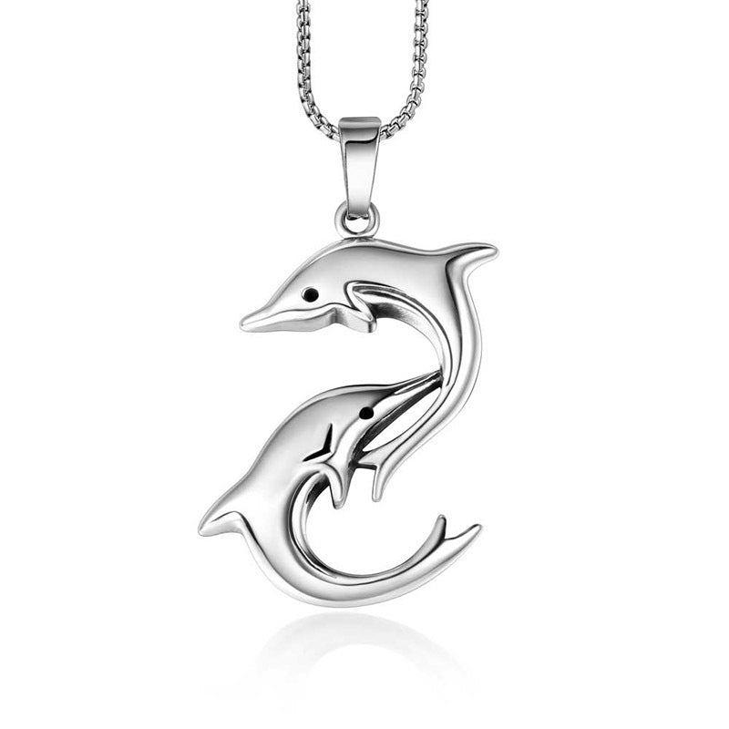 Playful Dolphin Pendant Necklace in Titanium Steel for Men and Women - Cute Animal Accessory