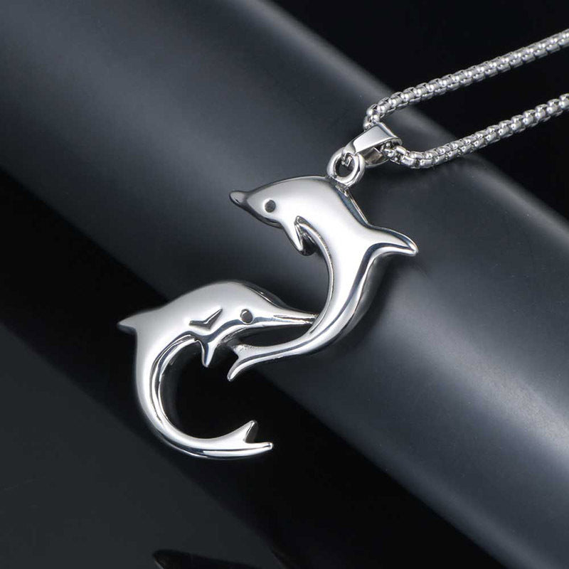 Playful Dolphin Pendant Necklace in Titanium Steel for Men and Women - Cute Animal Accessory