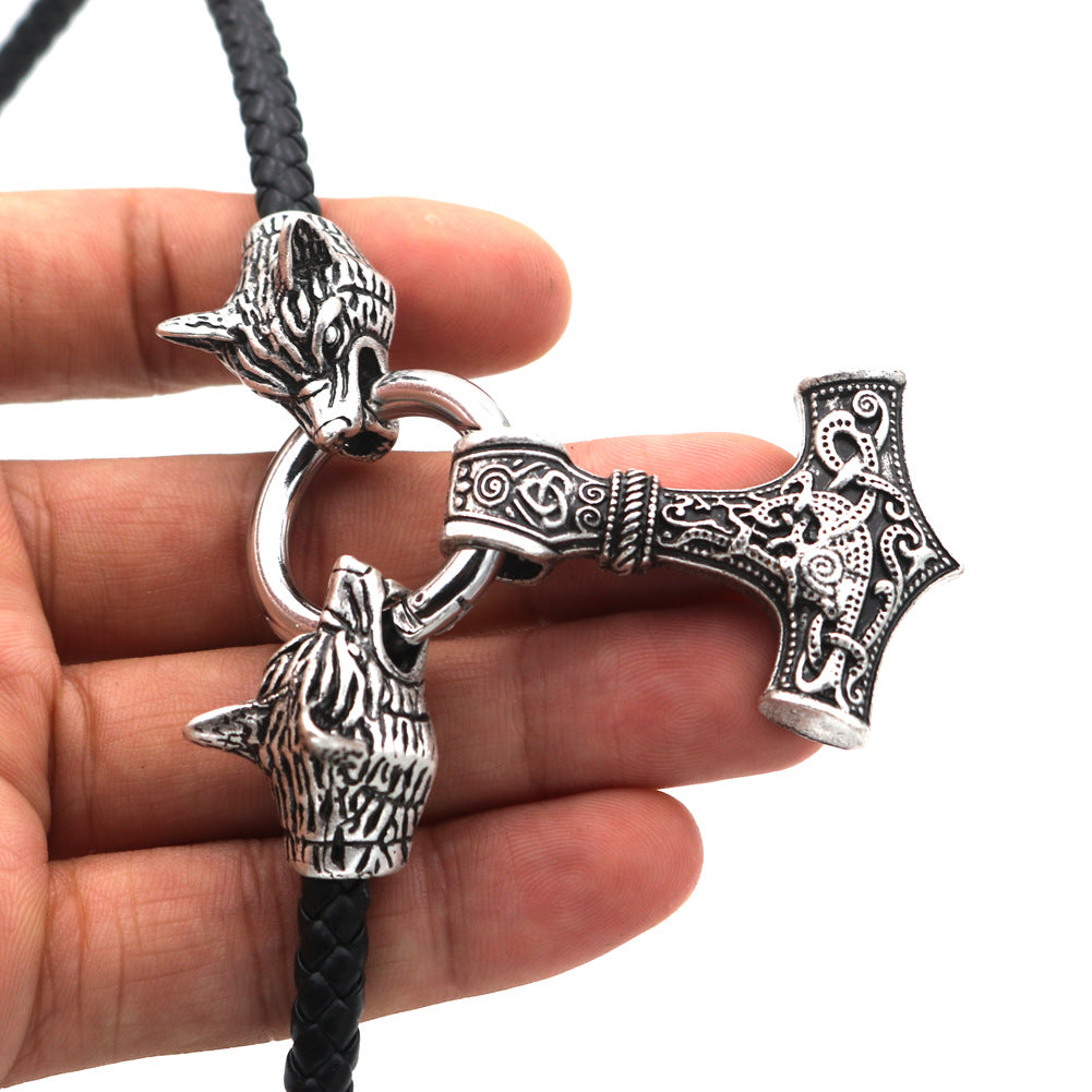 Norse Legacy Viking Hammer Necklace with Wolf Talisman Pendant - Men's Jewelry Wholesale