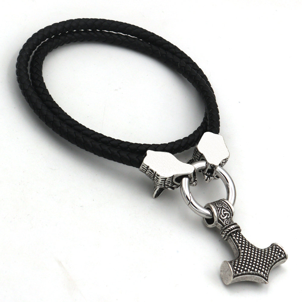 Norse Legacy Viking Hammer Necklace with Wolf Talisman Pendant - Men's Jewelry Wholesale