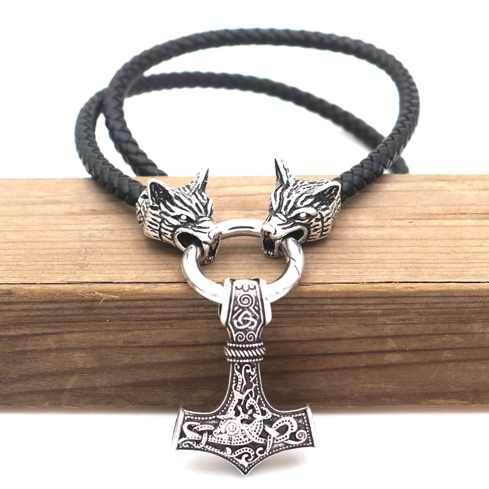 Norse Legacy Viking Hammer Necklace with Wolf Talisman Pendant - Men's Jewelry Wholesale