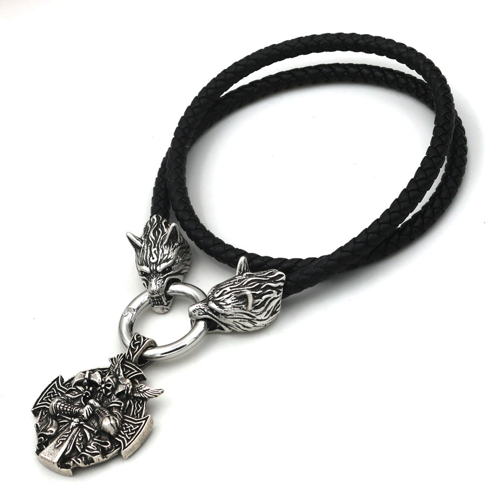 Viking Odin Wolf Head Pendant Necklace - Norse Legacy Collection