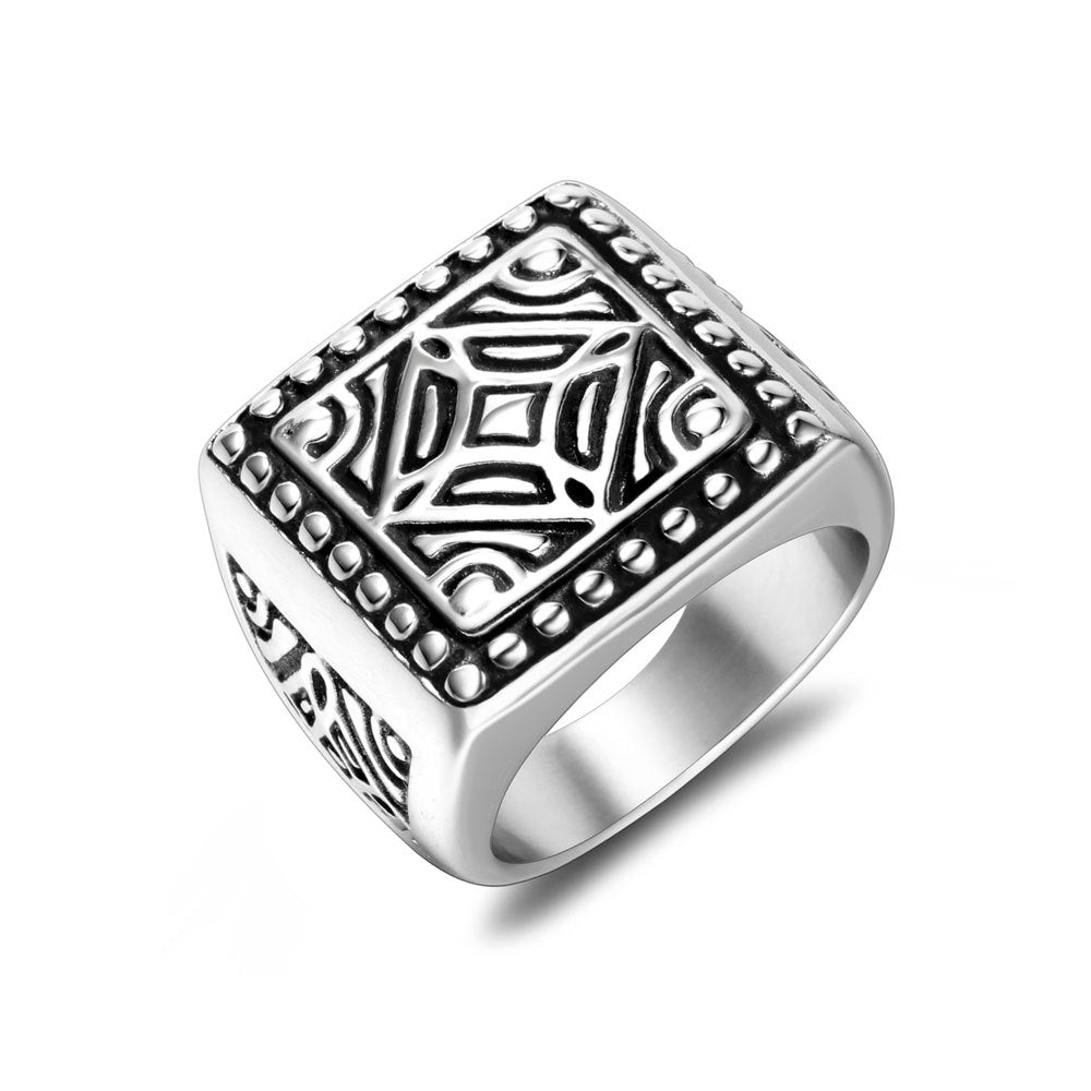 Personalized Retro Titanium Steel Square Ring for Men - Trendy Finger Accessory