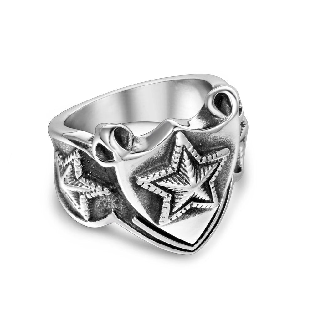 Punk Retro Titanium Steel Pentagram Ring for Men - Triangular Stainless Steel Star Design