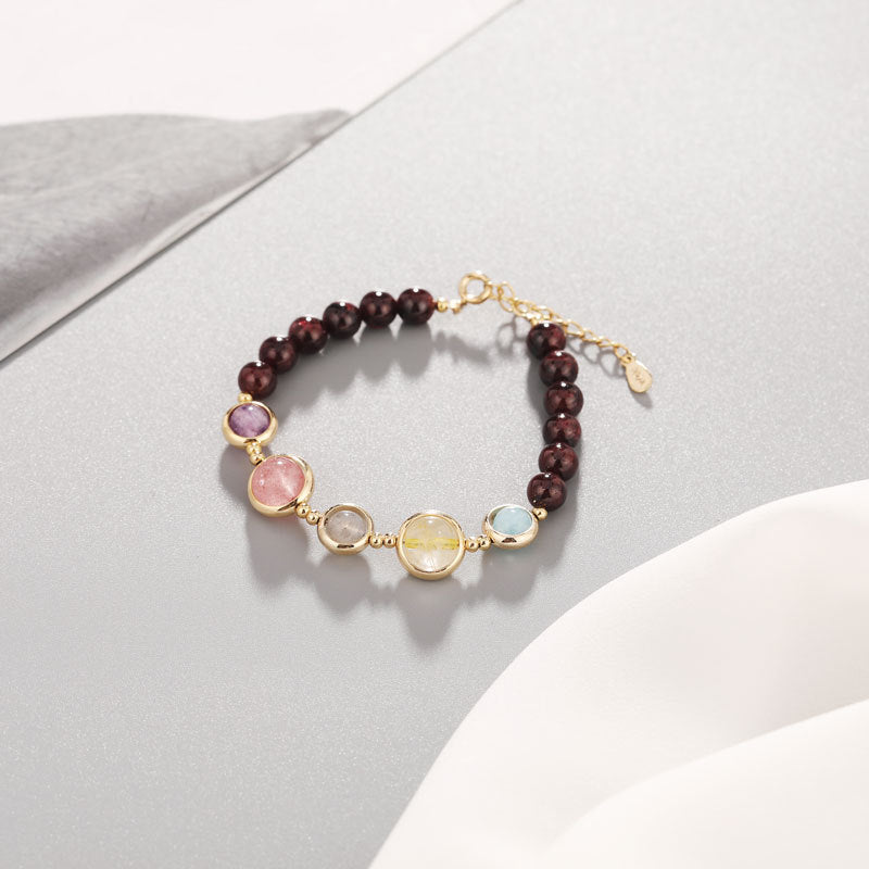 Multicolored Crystal and Garnet Sterling Silver Bracelet