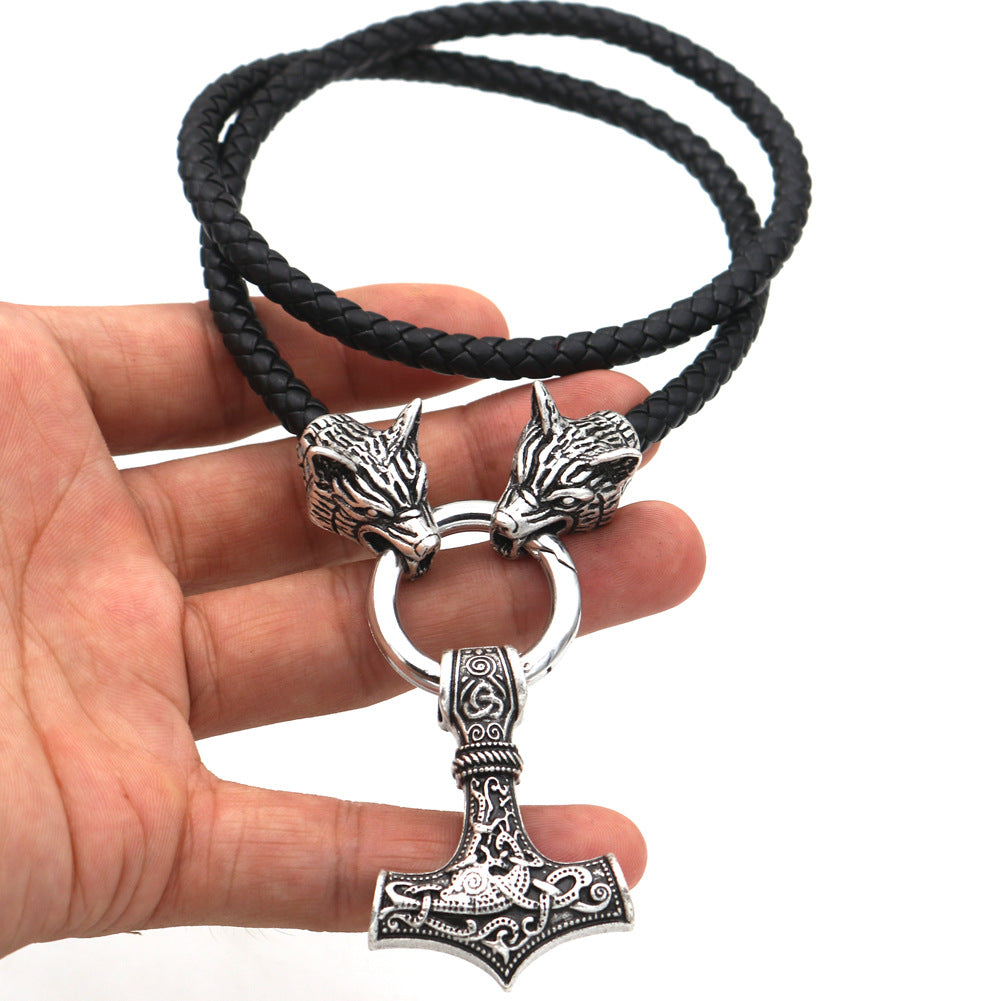 Norse Legacy Viking Hammer Necklace with Wolf Talisman Pendant - Men's Jewelry Wholesale