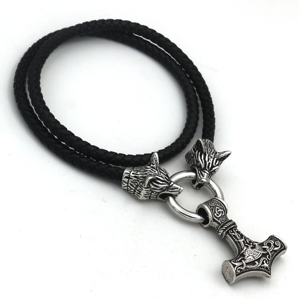 Norse Legacy Viking Hammer Necklace with Wolf Talisman Pendant - Men's Jewelry Wholesale