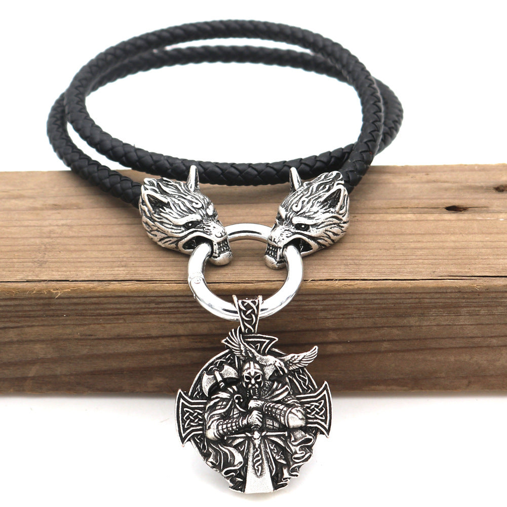 Viking Odin Wolf Head Pendant Necklace - Norse Legacy Collection