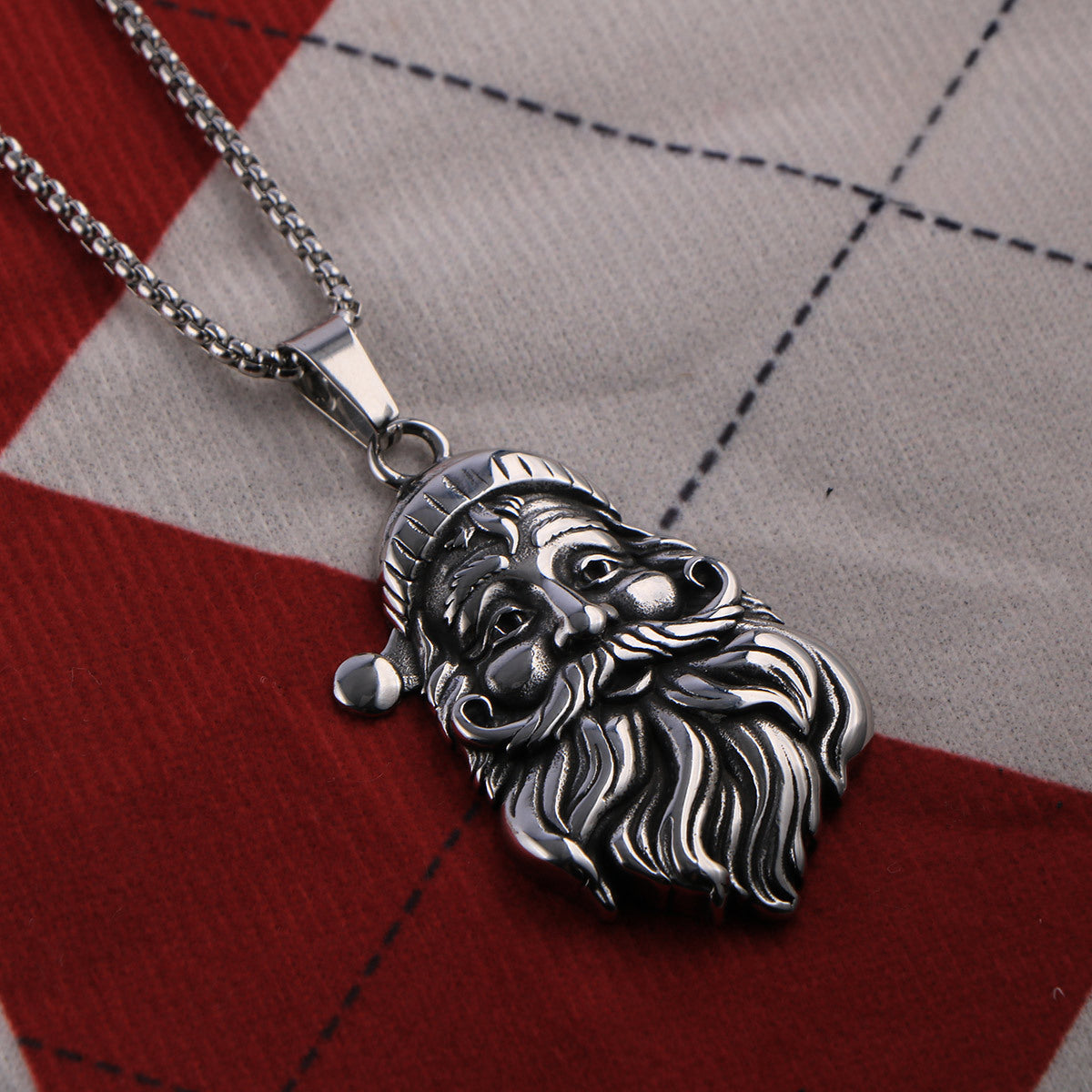 Retro Santa Pendant Necklace in Titanium Steel - Personalized Hipster Jewelry for Men