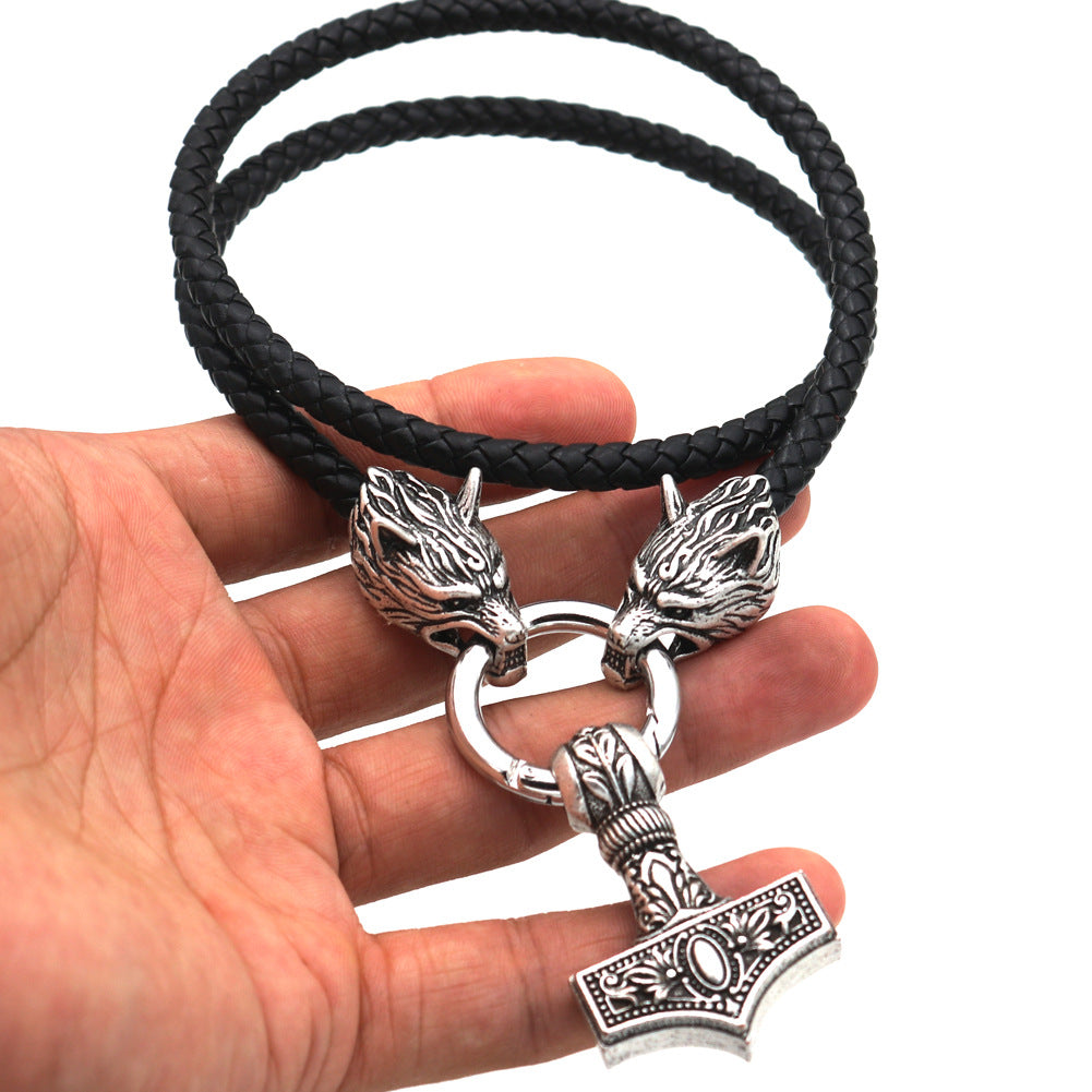 Viking Odin Crow Necklace - Men's Nordic Wolf Head Pendant