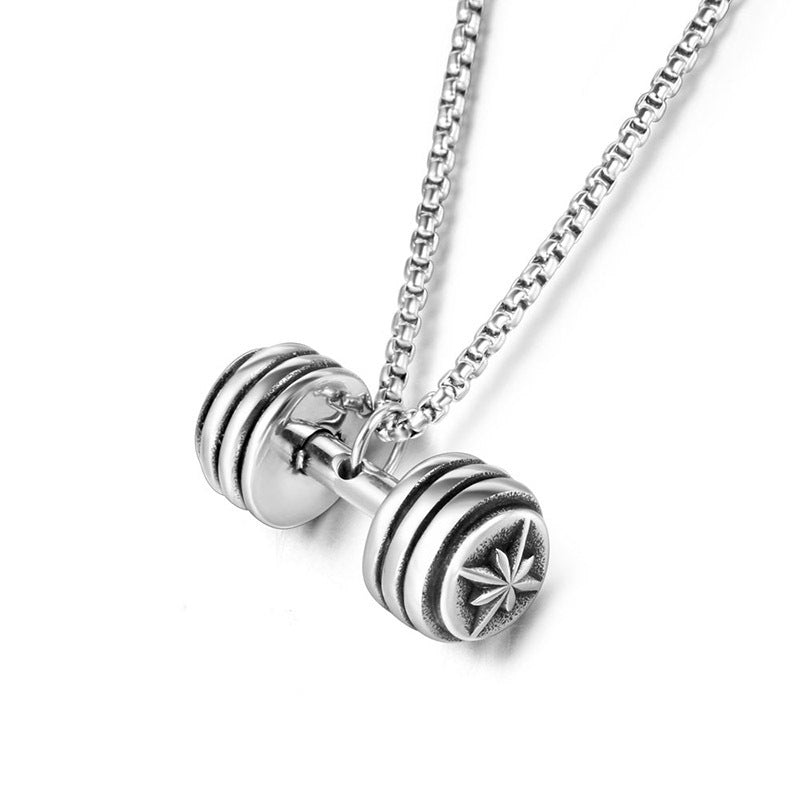 Titanium Steel Dumbbell Star Flower Pendant Necklace for Couples - European and American Fashion Jewelry for Men