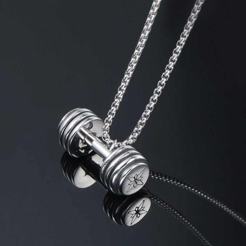 Titanium Steel Dumbbell Star Flower Pendant Necklace for Couples - European and American Fashion Jewelry for Men