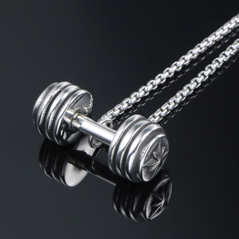 Titanium Steel Dumbbell Star Flower Pendant Necklace for Couples - European and American Fashion Jewelry for Men