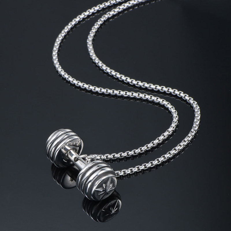 Titanium Steel Dumbbell Star Flower Pendant Necklace for Couples - European and American Fashion Jewelry for Men