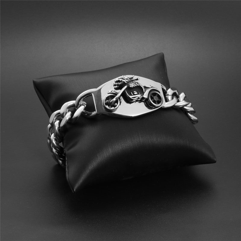 Titanium Steel Dragon Head Motorcycle Bracelet for Men – Bold Punk Style and Rugged Design