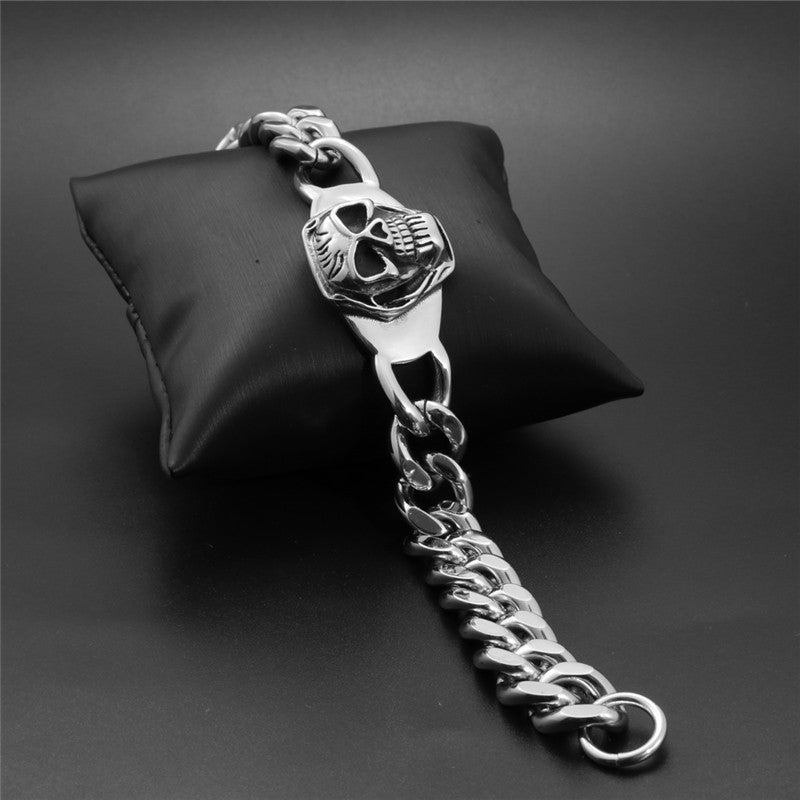 Titanium Steel Men's Skull Bracelet - Bold Ghost Head Design for Modern Rebels