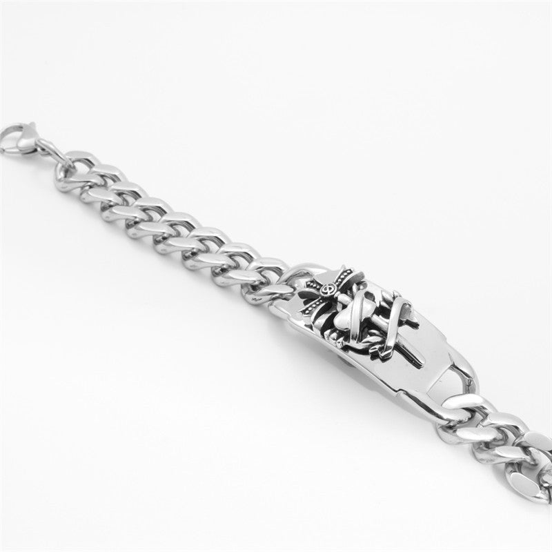 Men's Bold Titanium Steel Cross Bracelet - Edgy Wound Design for the Fearless