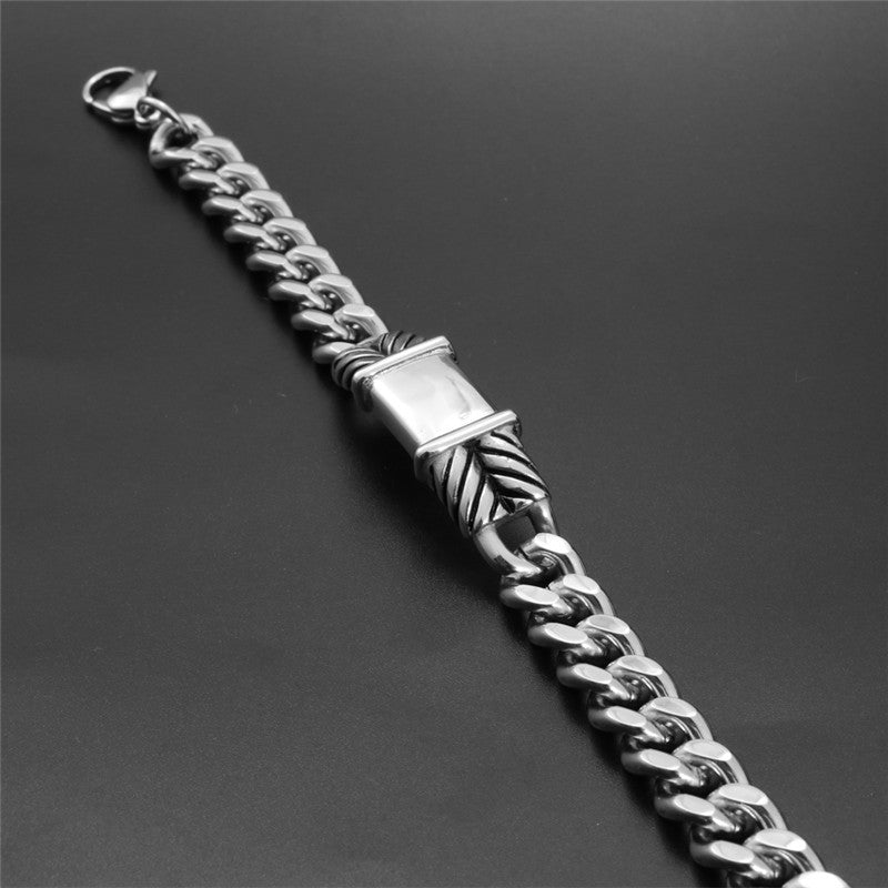 Rugged Elegance Men's H Bracelet - Punk Inspired Titanium Steel Accessory with Glossy Finish