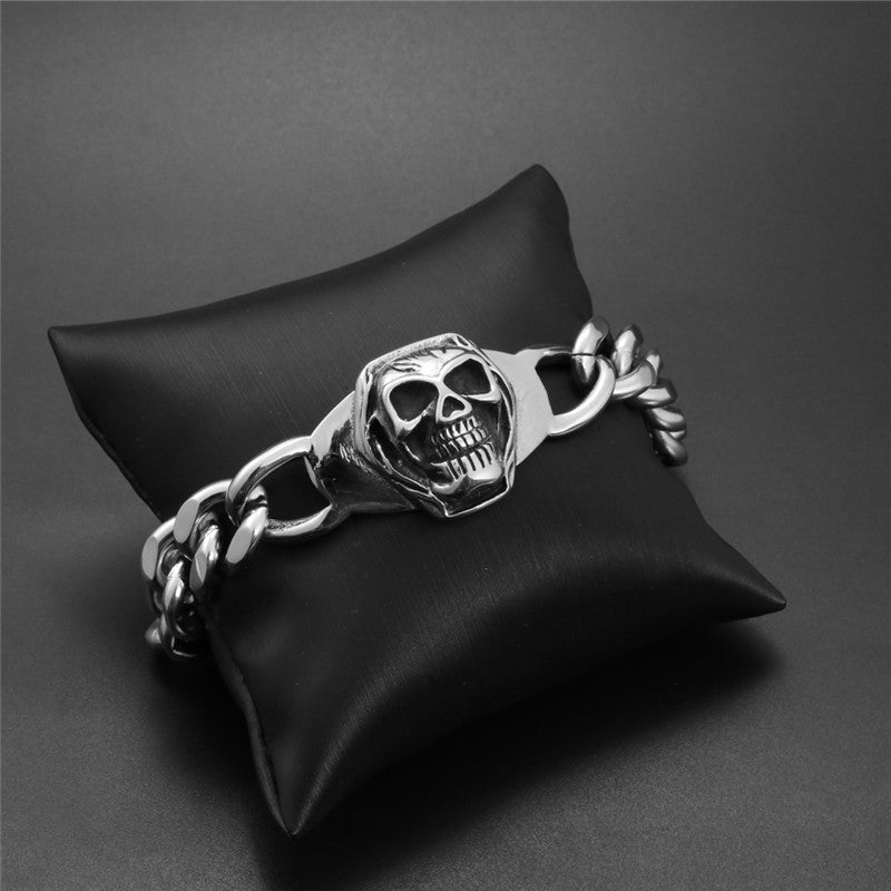 Titanium Steel Men's Skull Bracelet - Bold Ghost Head Design for Modern Rebels