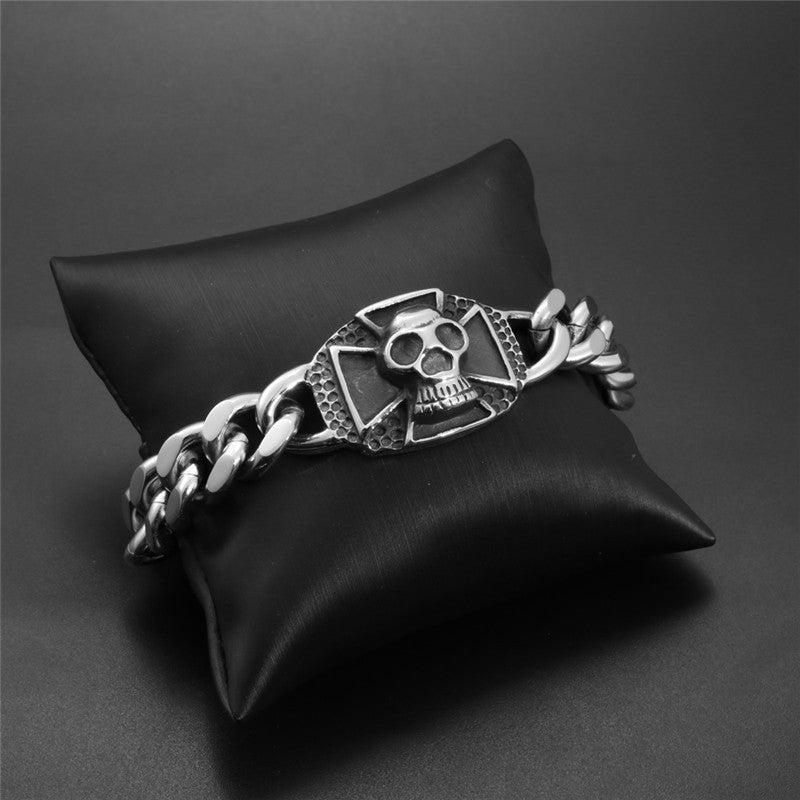 Titanium Steel Skull and Cross Bracelet for Men – Edgy Retro Handcrafted Design