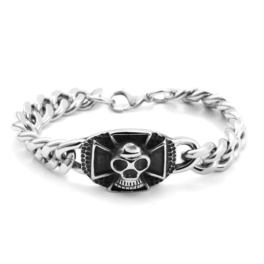 Titanium Steel Skull and Cross Bracelet for Men – Edgy Retro Handcrafted Design