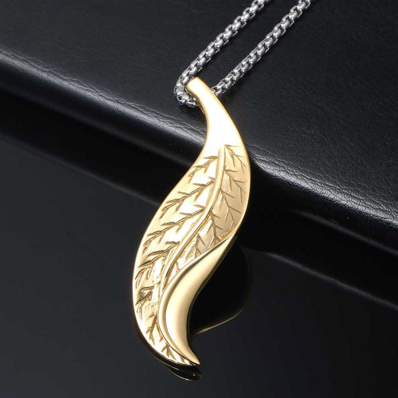 Titanium Steel Gold Leaf Pendant Necklace - European and American Hipster Punk Jewelry for Men