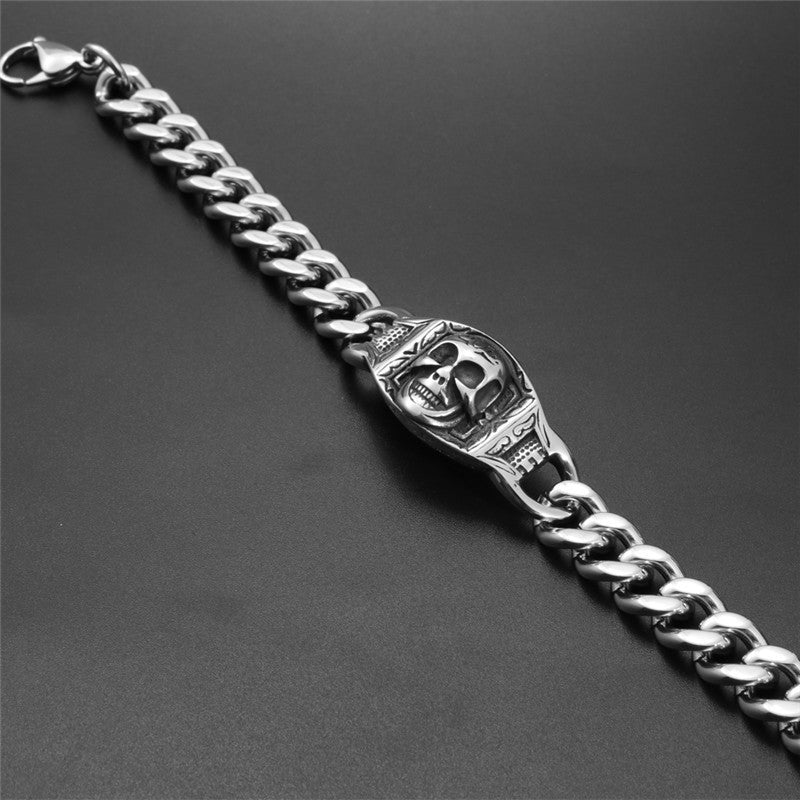 Men's Bold Titanium Steel Skull Bracelet - Ghostly Head Design Accessory