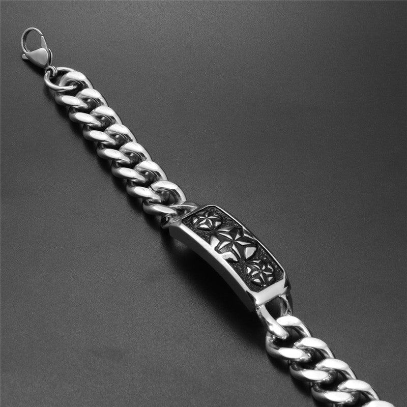 Men's Unique Titanium Steel Floral Bracelet - Rugged Casting Accessory with Hot Wheels Inspiration