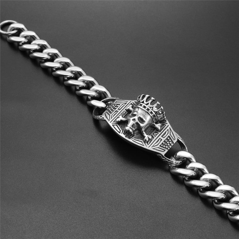 Titanium Steel Skull Bracelet for Men - Retro Polished Design and Durable Stainless Steel Jewelry