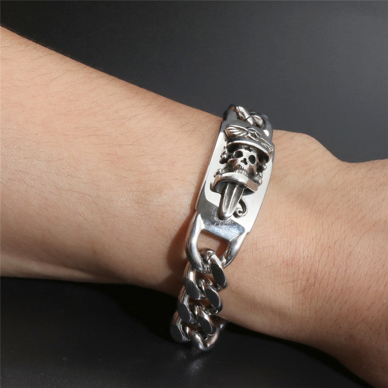 Titanium Steel Skull Bracelet for Men - Bold Punk Ghost Head Design